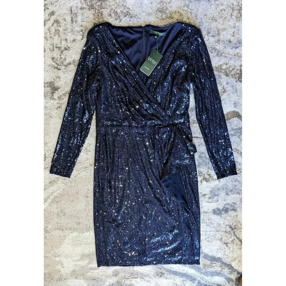 NWT Lauren Ralph Lauren Women's Dress Sparkling Midnight Blue Size 6 MSRP $265 - Picture 1 of 9